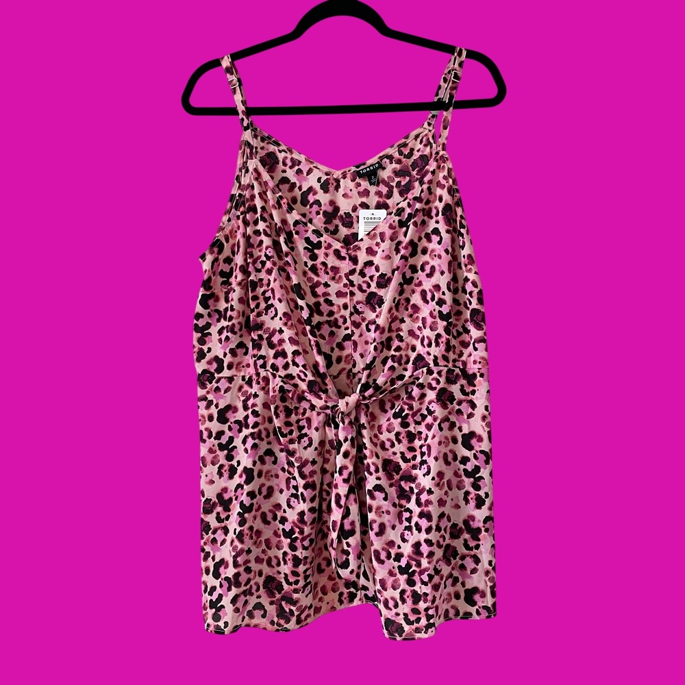 Torrid Pink Leopard Peorgette Peplum Tie Front Cami Tank Top Plus Size 2 2X NEW